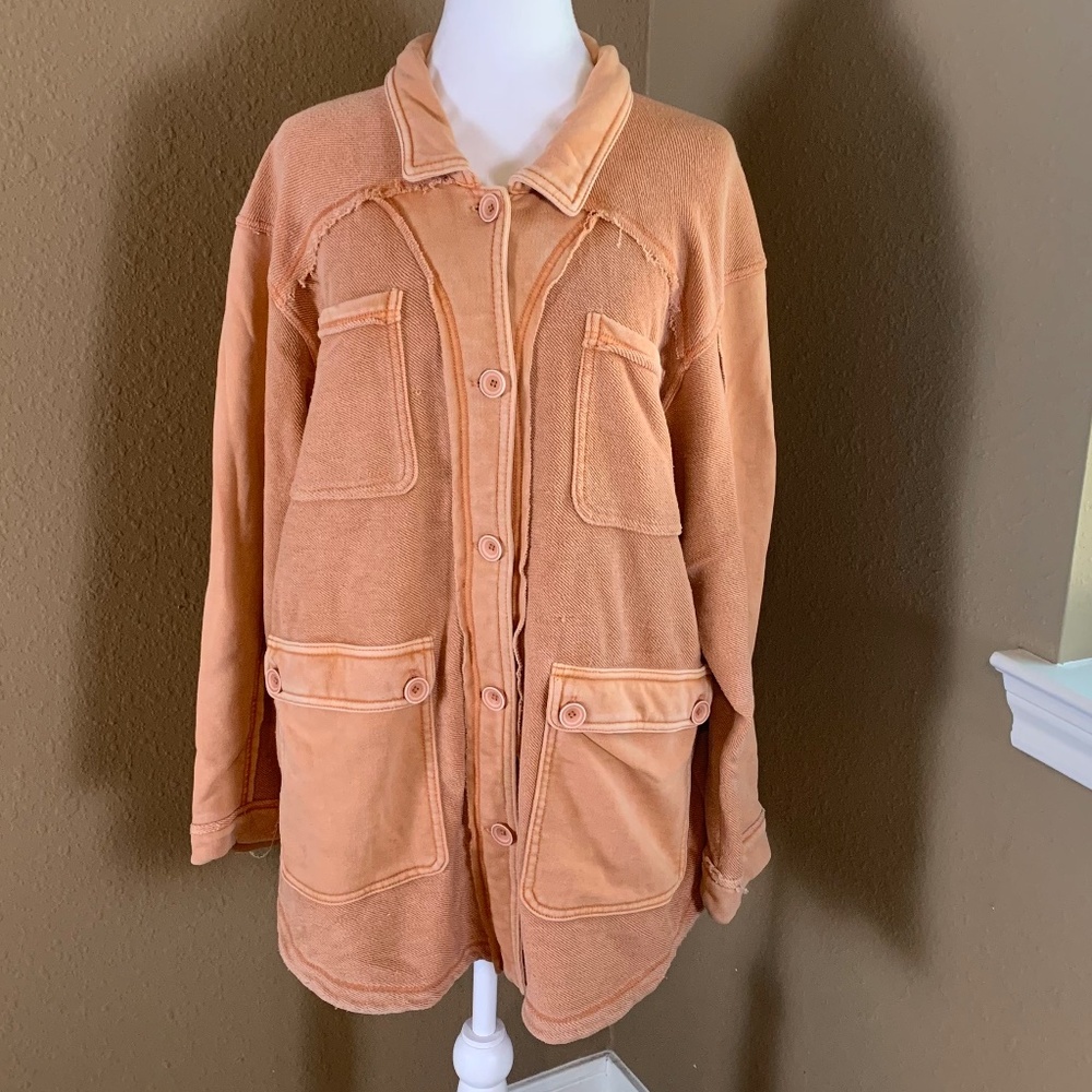 Pilcro Anthropologie Peach Shacket Shirt Jacket XL Utility Oversized Pockets